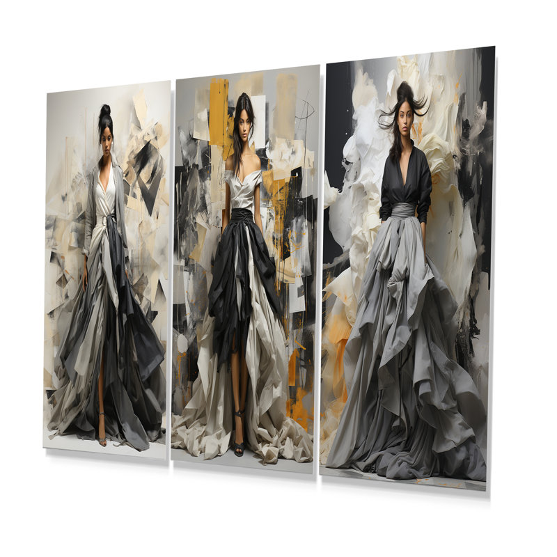 Black Fashion Fusion Couture Creation II - Fashion Metal Prints Set Of 3, 32" H x 48" W