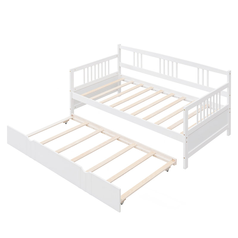 Lit de jour en bois avec lit gigogne simple, Lit simple, Blanc