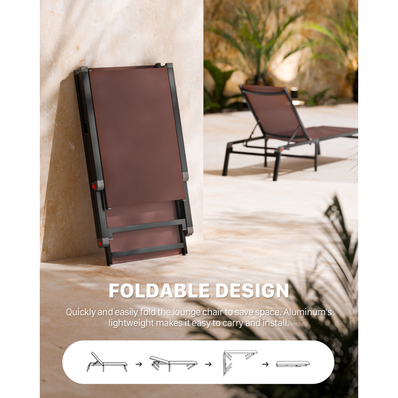Aluminum Folding Outdoor Recliner, Adjustable Beach Lounge Chairs, Lightweight Portable Design for Patio, Camping, or Poolside Relaxation