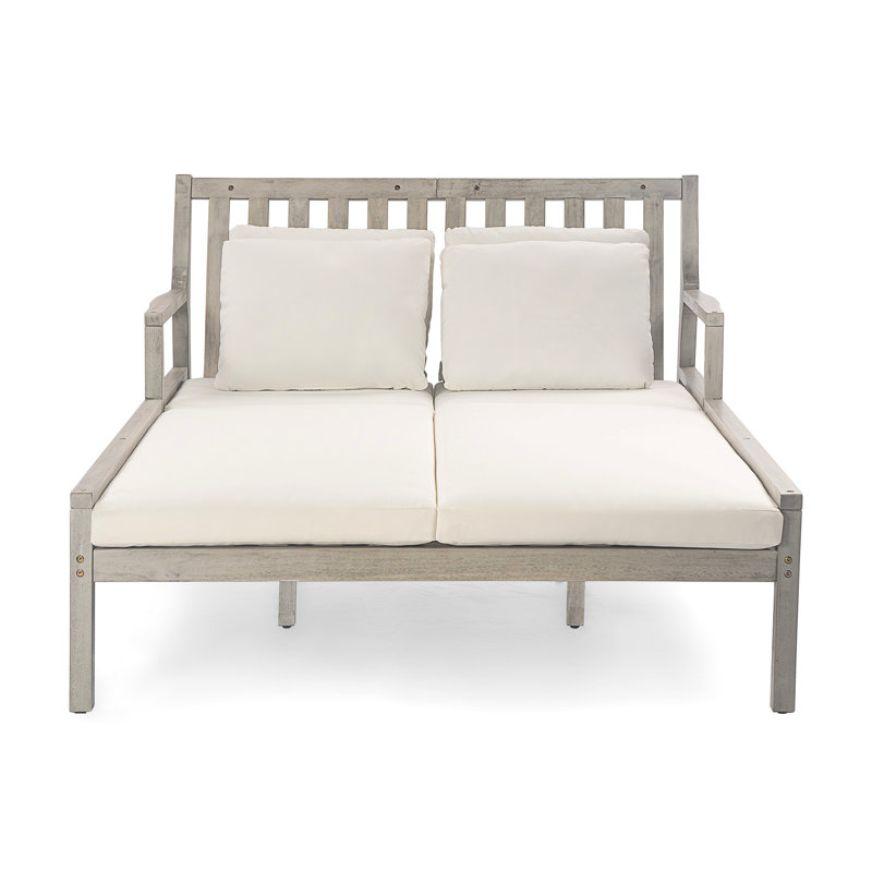 Leonidas Outdoor Wooden Daybed with Curved Armrests & Pillows, Gray