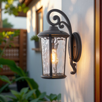Rustic Outdoor Wall Sconce With Hammered Glass Shade