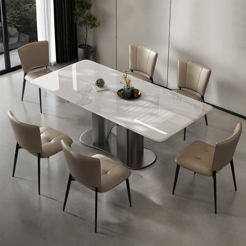 Modern Rectangle FauxMarble Round Dining Table Set, 29.52"H x 62.99"L x 35.43"W
