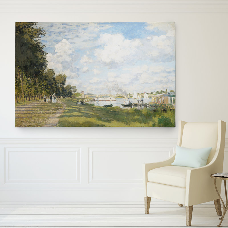 «Port at Argenteuil» par Claude Monet, reproduction, H 24 po x l 36 po x P 1,5 po, Cadre doré, Sans cadre