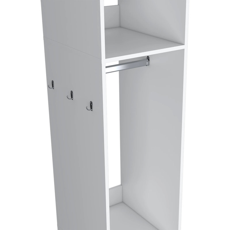 Armoire à 3 tablettes avec miroir et rangement ouvert, Blanc