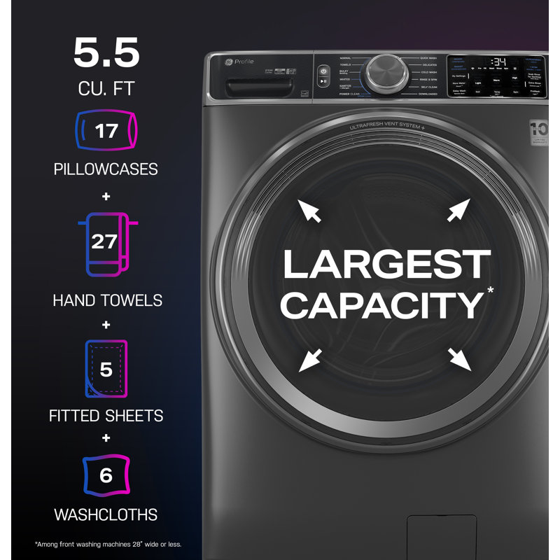 GE Profile 5.5 Cu. Ft. Capacity Smart Front Load Energy Star Steam Washer With Ultrafresh Vent System Plus And Smart Wash And Rinse