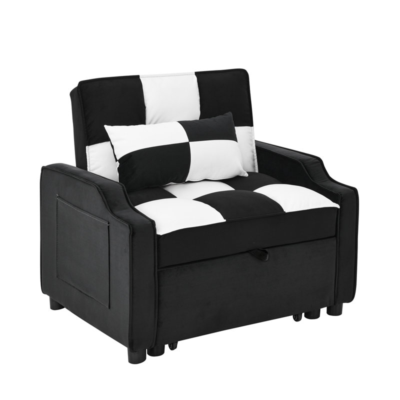 3 in 1 convertible for living room sofa bed check, Black/White