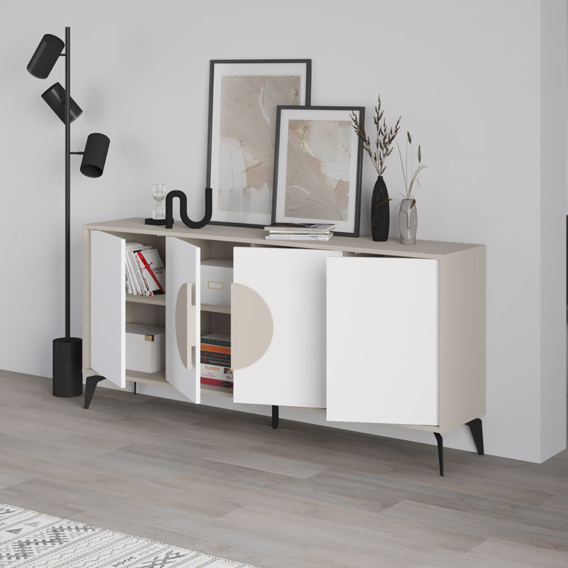Chani Modern Wide Sideboard Display Unit 180cm, Light Grey/White