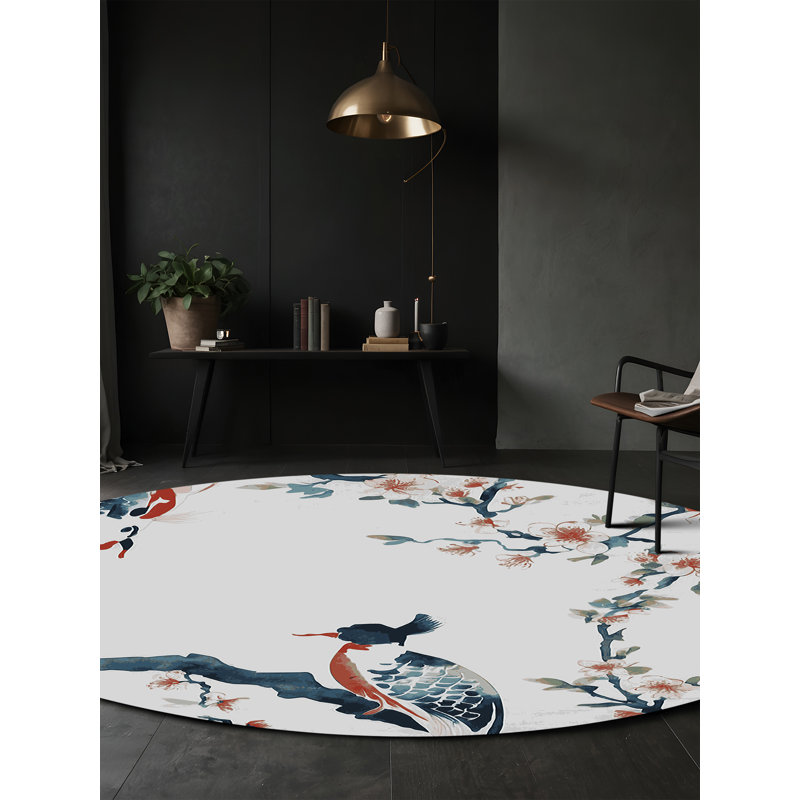 Machine Washable Gray Area Rug, Round 5'