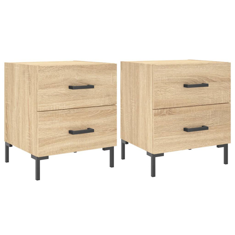 Ellayne 40cm W Iron Bedside Table, Sonoma Oak, Set of 2