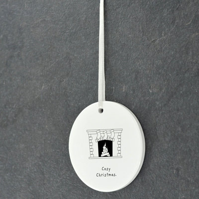 Cosy Christmas Fireplace Circle Shaped Ceramic Ornament