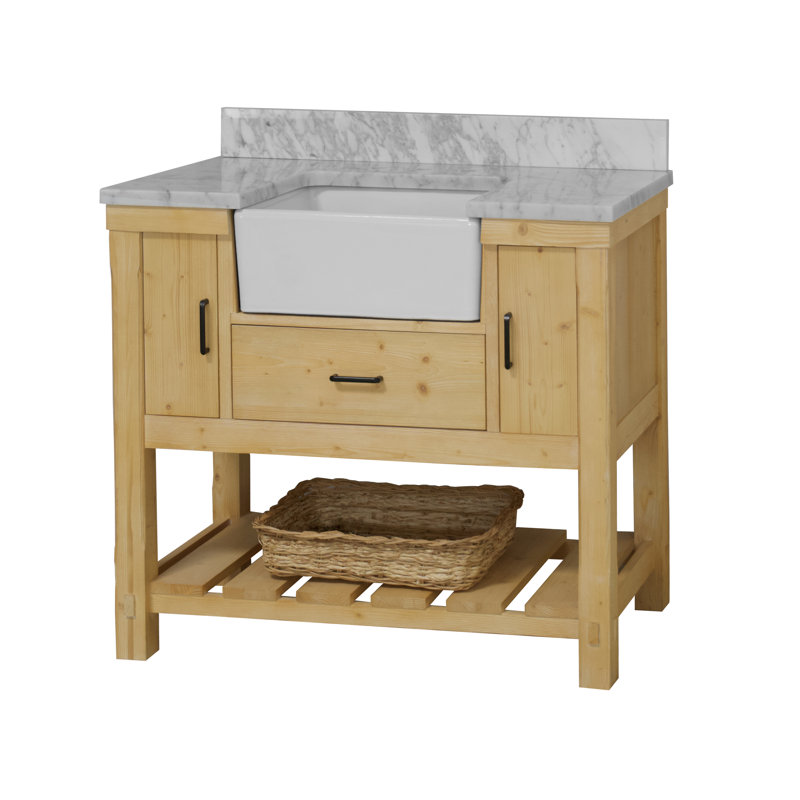 Ensemble de meuble-lavabo simple de 42 po Hitton, Marbre de Carrare, Bois flottant