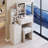 29.2" Small Size Left Bedside Cabinet LED Mirror Vanity Table + Cushioned Stool, Large Sliding, Touch Control, 3-Color Switch, Brightness Adjust Mirror, High Capacity Storage, EPA, GCC, UL Certificate-952004820