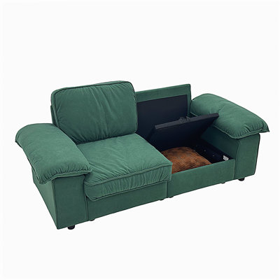 (2.5S SOFA)78.74 INCH Green Velvet Compact Sofa with Hidden Storage, 2-Seater Loveseat Space-Saving Couch for Small Apartment and Studio Living
