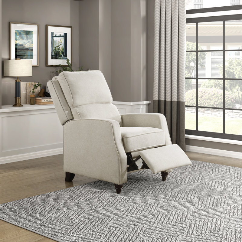 Dazzlyn 29.5" Traditional Textured Fabric Push Back Recliner with Solid Wood Feet, Compact Design & Foam Over Coils, Beige
