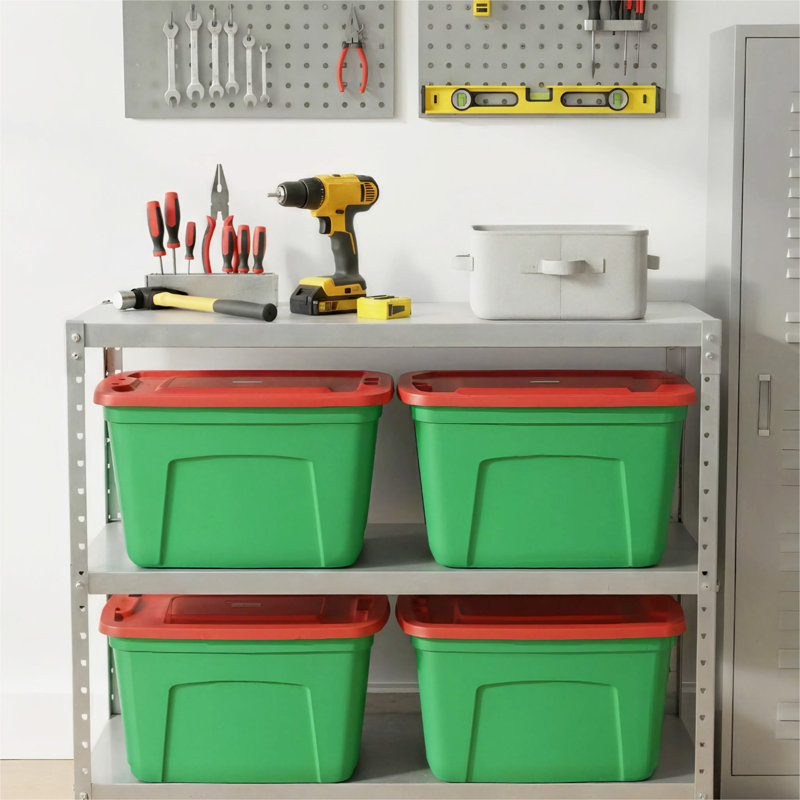 Bacs de rangement de 18 gallons avec couvercles - Rouge et vert