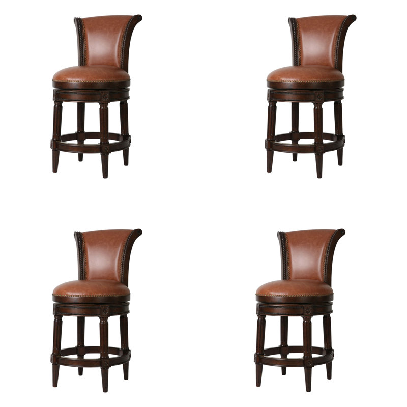 Tabouret de bar pivotant en bois massif Ted, Siège en similicuir brun clair / structure en noy, 4