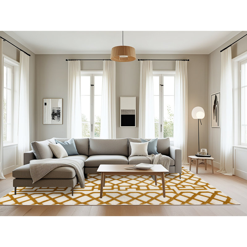 Machine Washable Trellis Beige Area Rug, Rectangle 6' x 9'