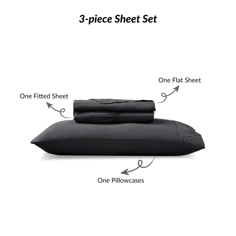 Draps et taies d'oreiller en polyester, Blanc, Ensemble de draps pour lit double avec 2 taies d'o