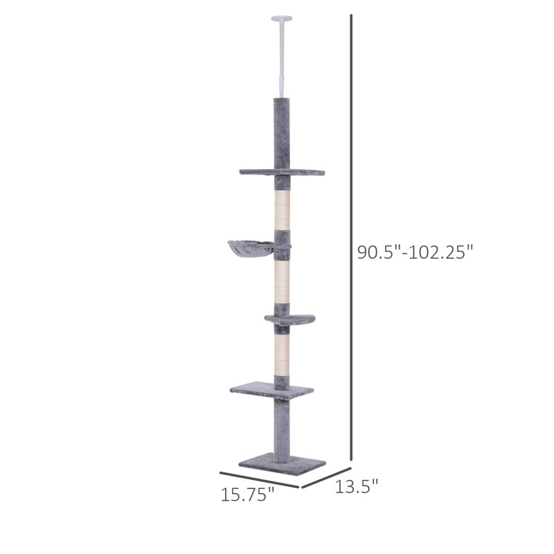 Arbre à chat à hauteur réglable de 9 pi - gris et blanc