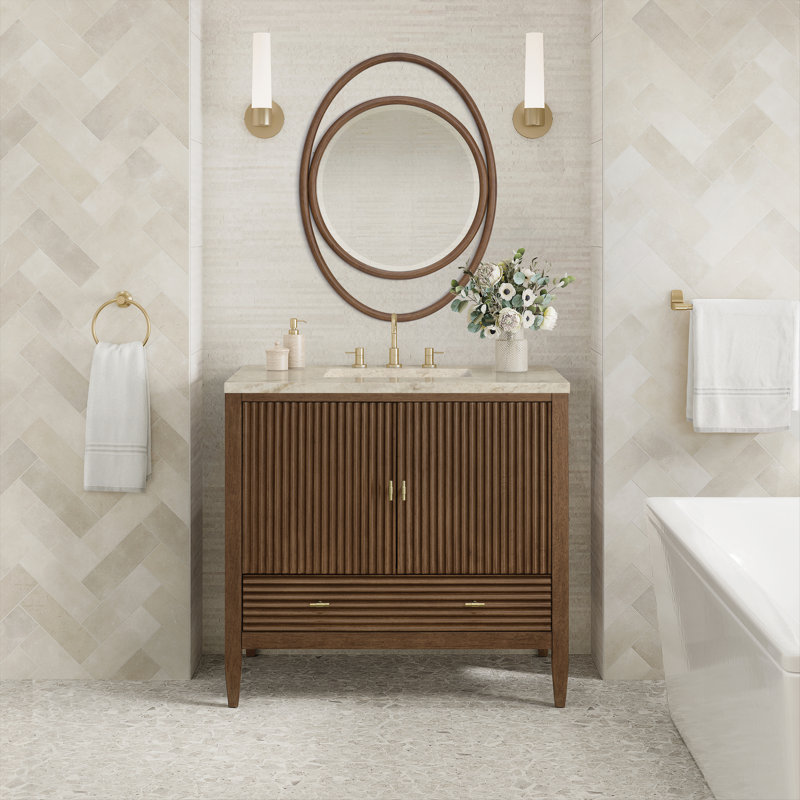 Myrrin 36'' W Single Vanity, Mid-Century Walnut, Tajnar Eclos, 8" Widespread