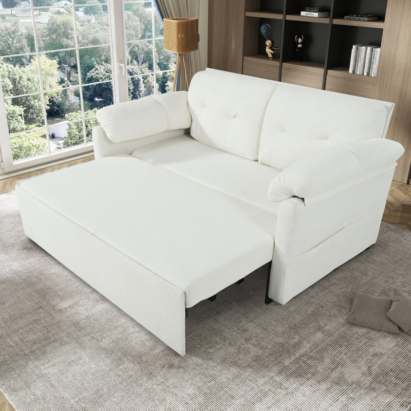 Canapé-lit convertible en chenille DreamNest avec coussins épais et rangement latéral, Beige