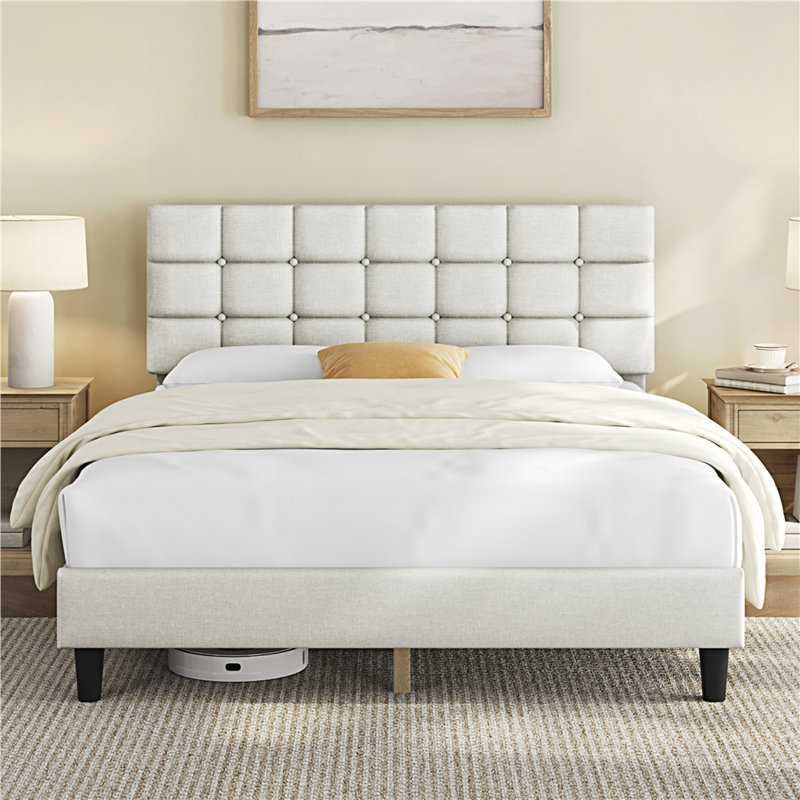 Lit plateforme tapissier Contemporary, Queen, Beige