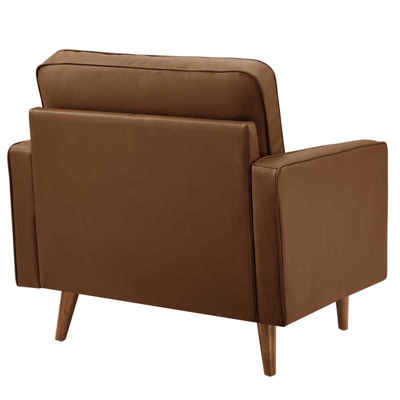 Upholstered Vegan Leather Accent Armchair, Brown Faux Leather