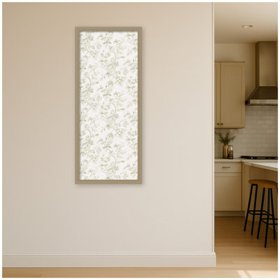 Tableau d'affichage encadré de tissu avec tableau à imprimé floral vert et blanc