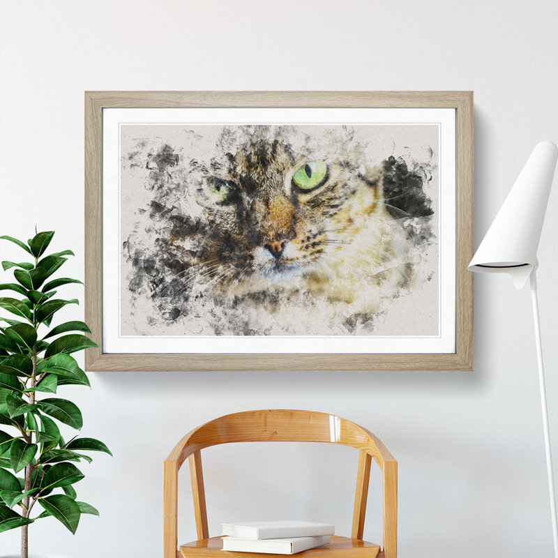 Portrait of a Cat Vol.6 - Picture Frame Graphic Art, Oak Framed, 36cm H x 48cm W x 2cm D