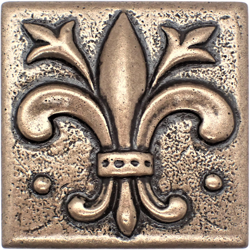 Carreau décoratif en résine 2 po x 2 po Fleur De Lis, Bronze