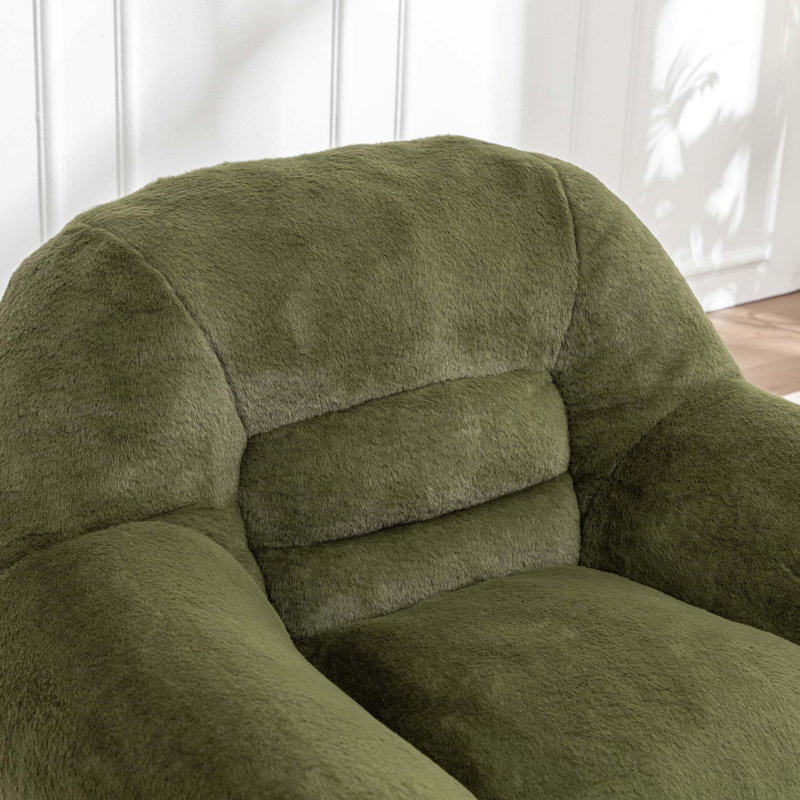 Pouf en fausse fourrure douce avec dossier pour adultes et enfants, Vert (sans repose-pieds)