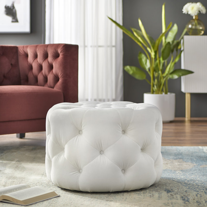 Laforest Velvet Ottoman, White Velvet