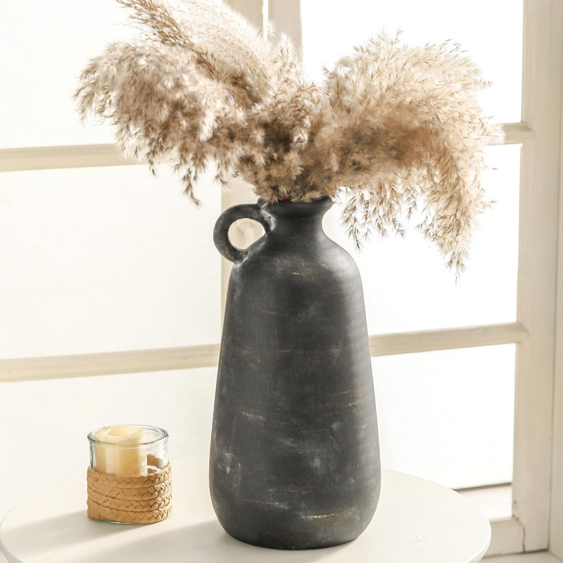 12.8" Ceramic Country Vase, Black