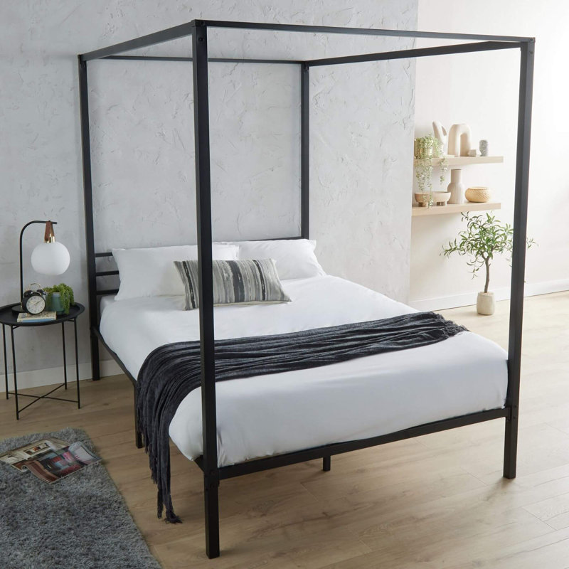 Volare Metal Industrial Four-Poster Bed Frame, Double (4'6)