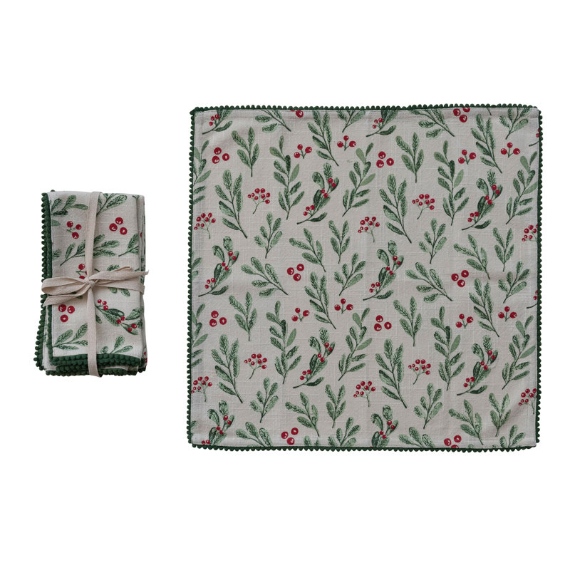 Ensemble de serviettes Mistletoe Pom Pom, Floral rouge / vert