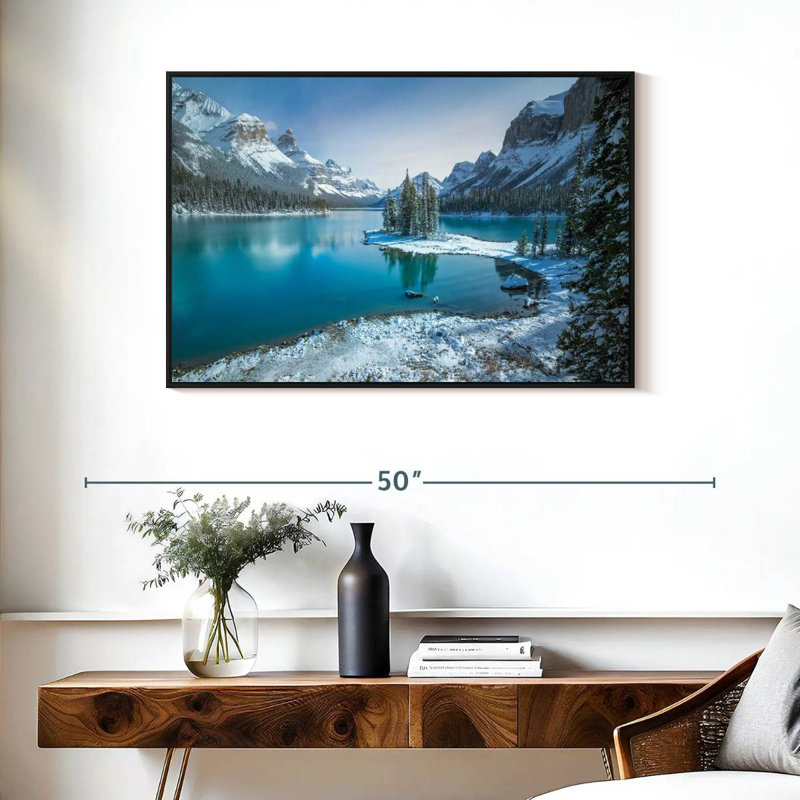 Spirit Island en hiver, Cadre flottant noir, 37 po x 25 po