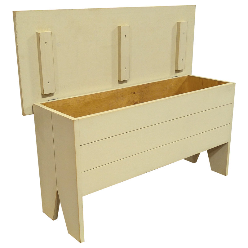 Banc de rangement en bois massif Kalki, Vieux crème, H 18,5 po x l 36 po x P 14,5 po