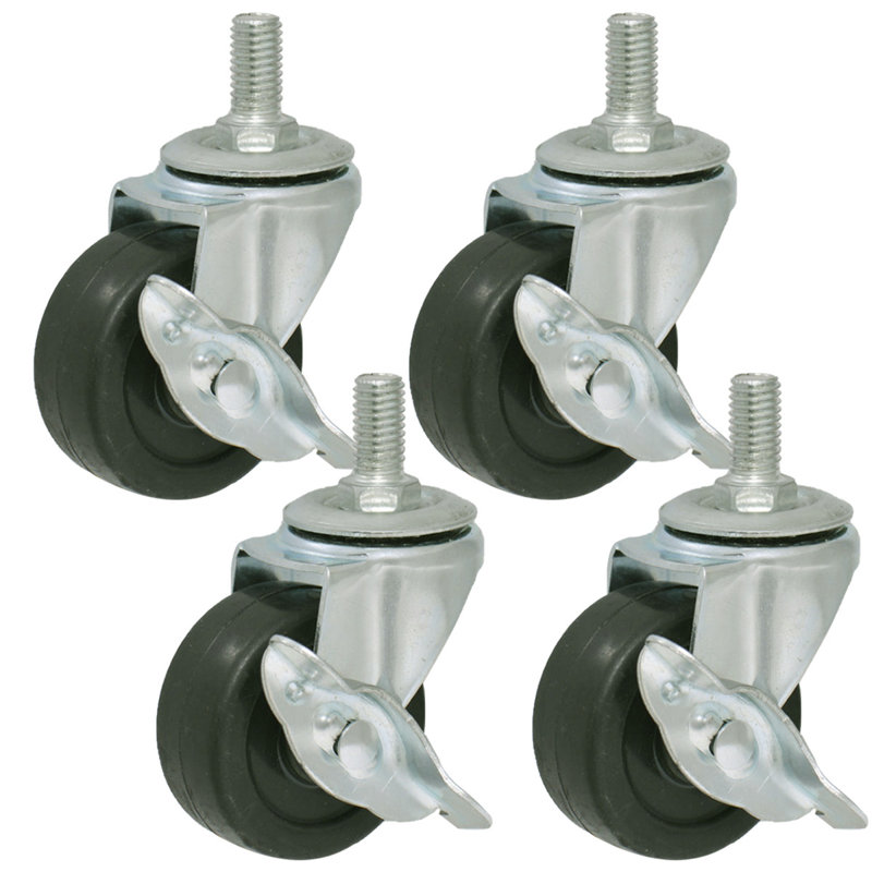 4 Pack 3-inch Rubber Casters with Brake