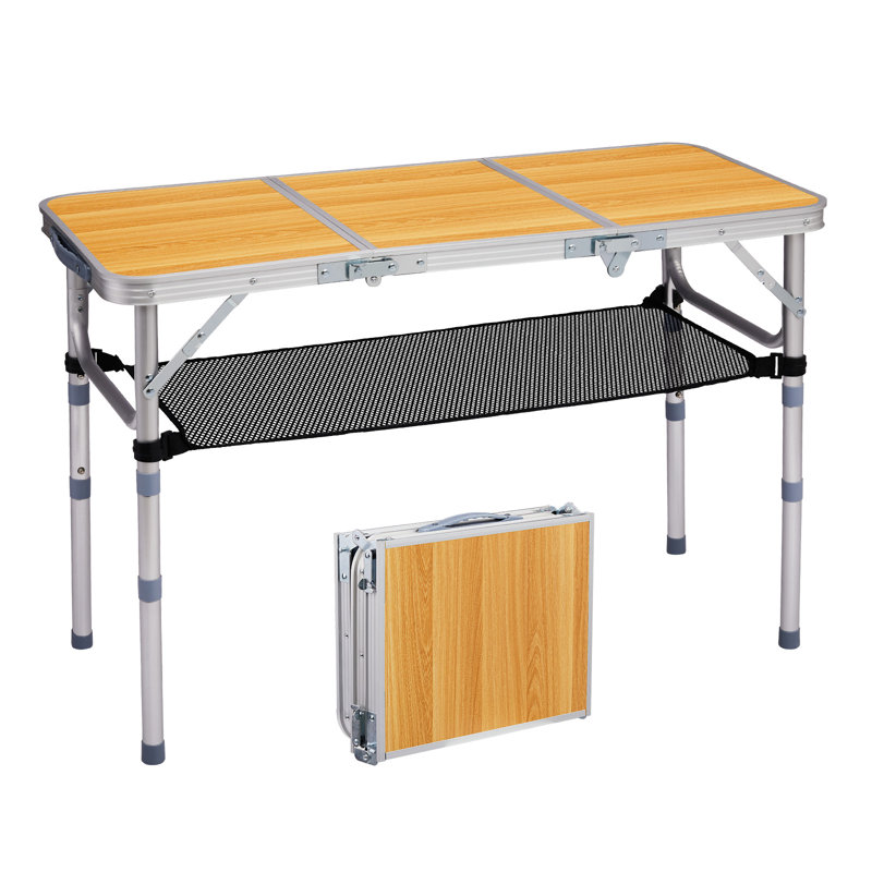 3 pi Table de patio pliante en aluminium brun avec sac de rangement en filet, Brun