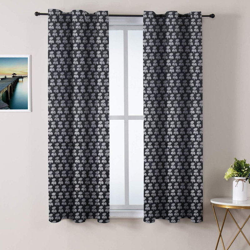 Rideau en lin noir fait à la main avec imprimé à œillets pour le salon, la chambre à coucher et la fenêtre, L 54 po x L 45 po