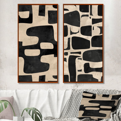«Beige and Black Boho Mosaic Earth Tones», art mural géométrique 2 pièces, impression sur toile moderne beige