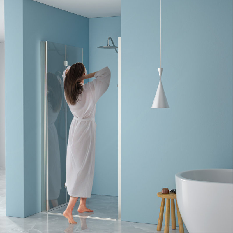 32"W x 72"H Fold Frameless Shower Door with Tempered Glass, 1/4 inch (6 mm), Brushed Silver, Silver