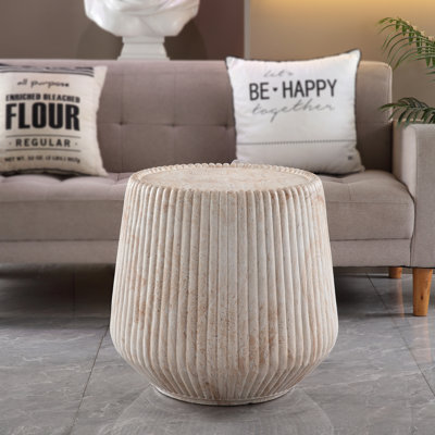 Table basse moderne Terravein en forme de tambour cannelé, imitation travertin, silhouette ronde
