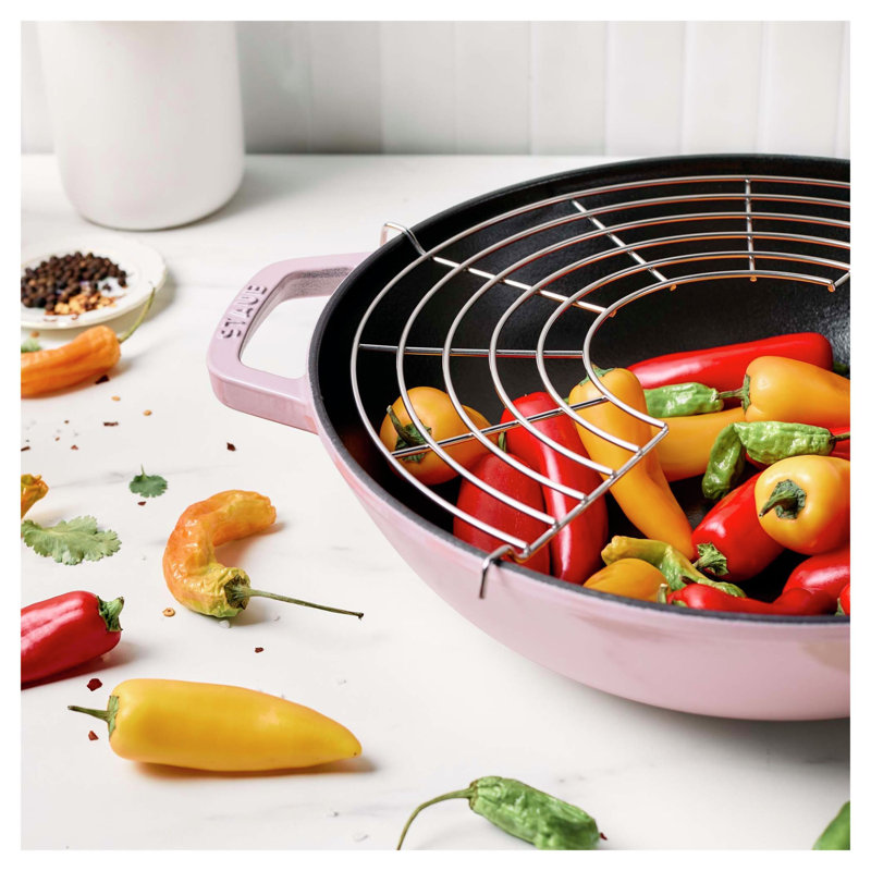 Staub Cast Iron Wok with Lid, Graphite Gray