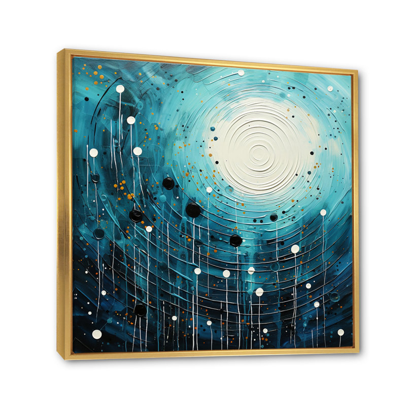 «Blue Minimalisme Moon II» sur toile, Cadre flottant doré, H 30 po x l 30 po x P 1 po