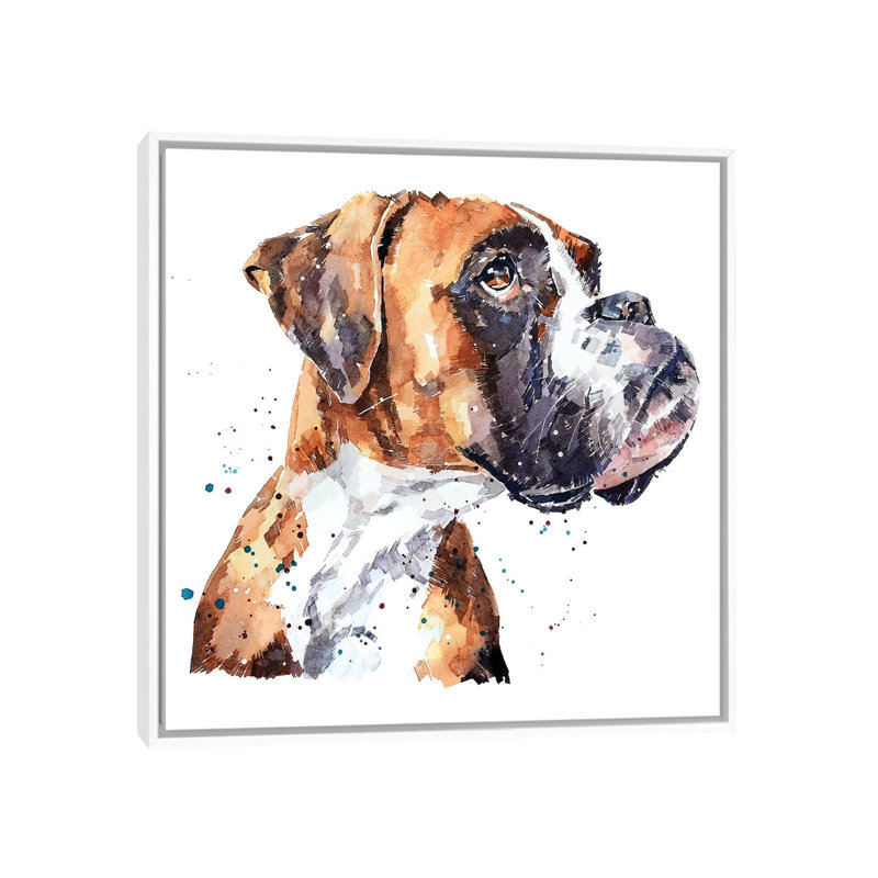 « German boxer » par Edwatercolours-impression, Pas de tapis, H 18 po x l 18 po x 1,5 po, Toile blanche encadrée