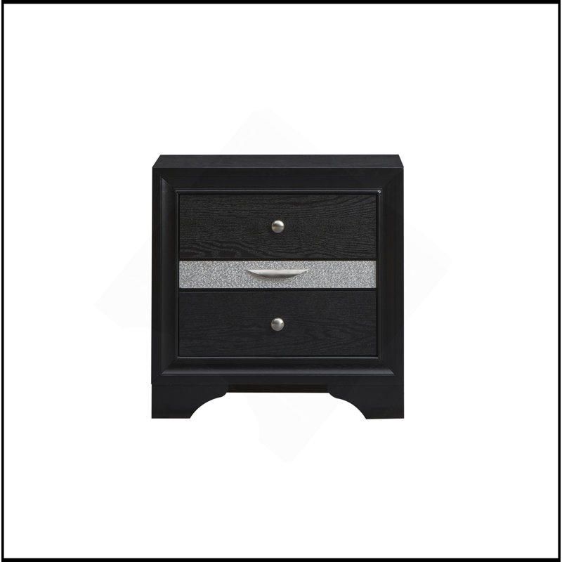 Table de chevet 2 tiroirs en bois, Noir