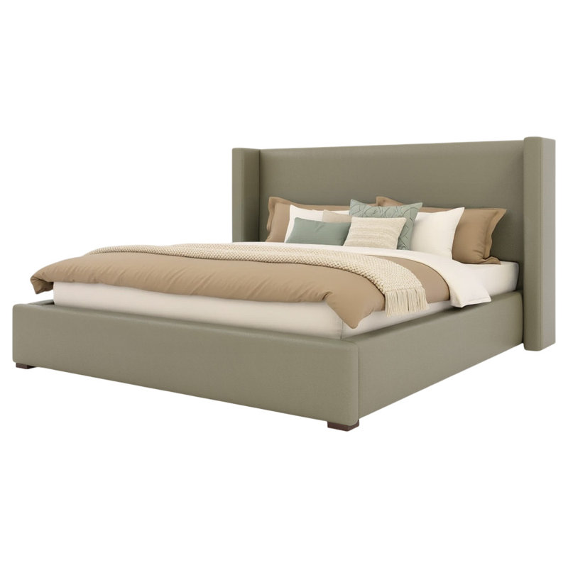 Vegan Leather Wingback Bed, Stone, Queen