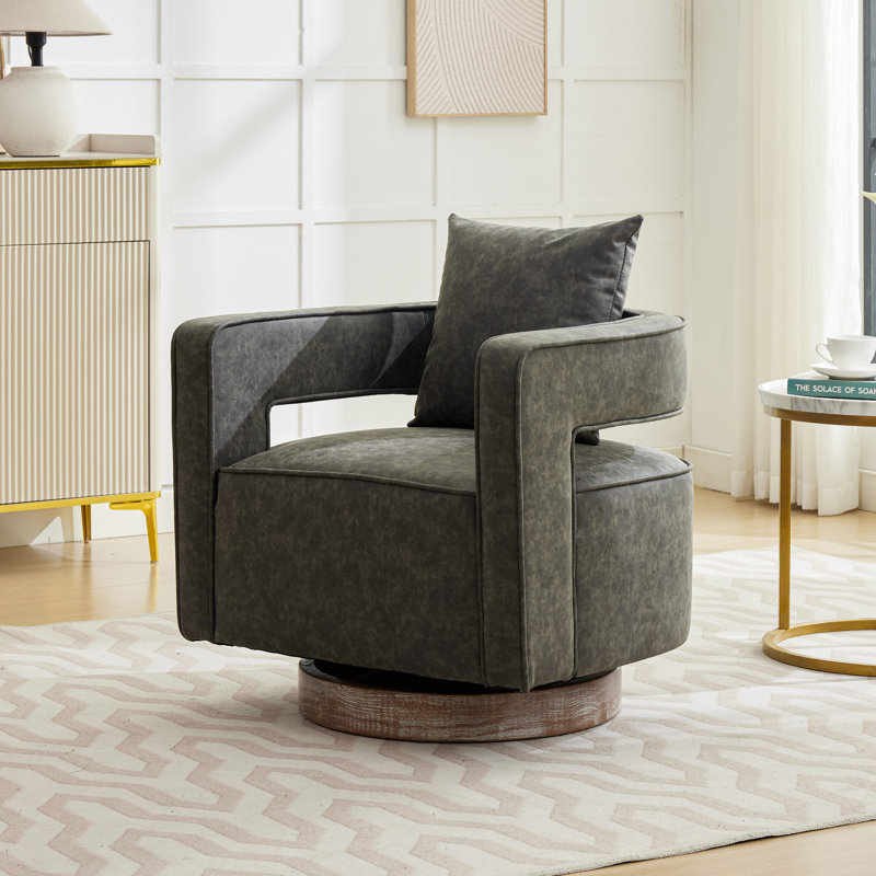 Davidanthony Upholstered Swivel Barrel Chair, Gray Bronzing Suede