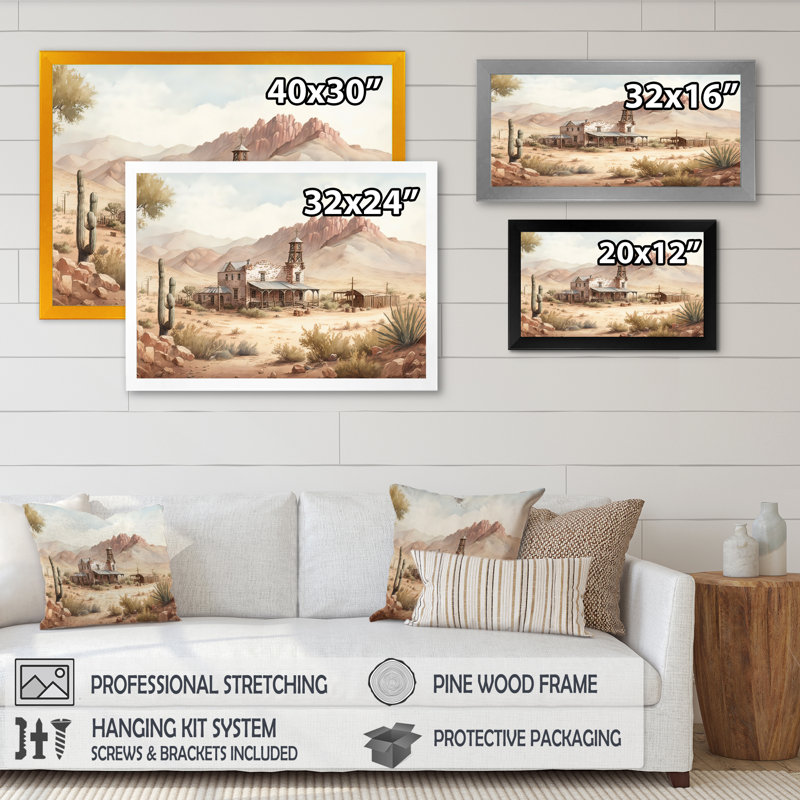 Wild West Town II - Impression sur toile, Cadre photo noir, H 24 po x l 32 po x P 1 po